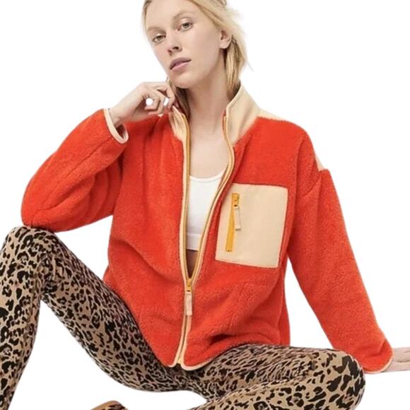 J. Crew Jacket Womens Medium Orange Superplush Sherpa Full Zip Weekend Outdoor - Picture 1 of 12